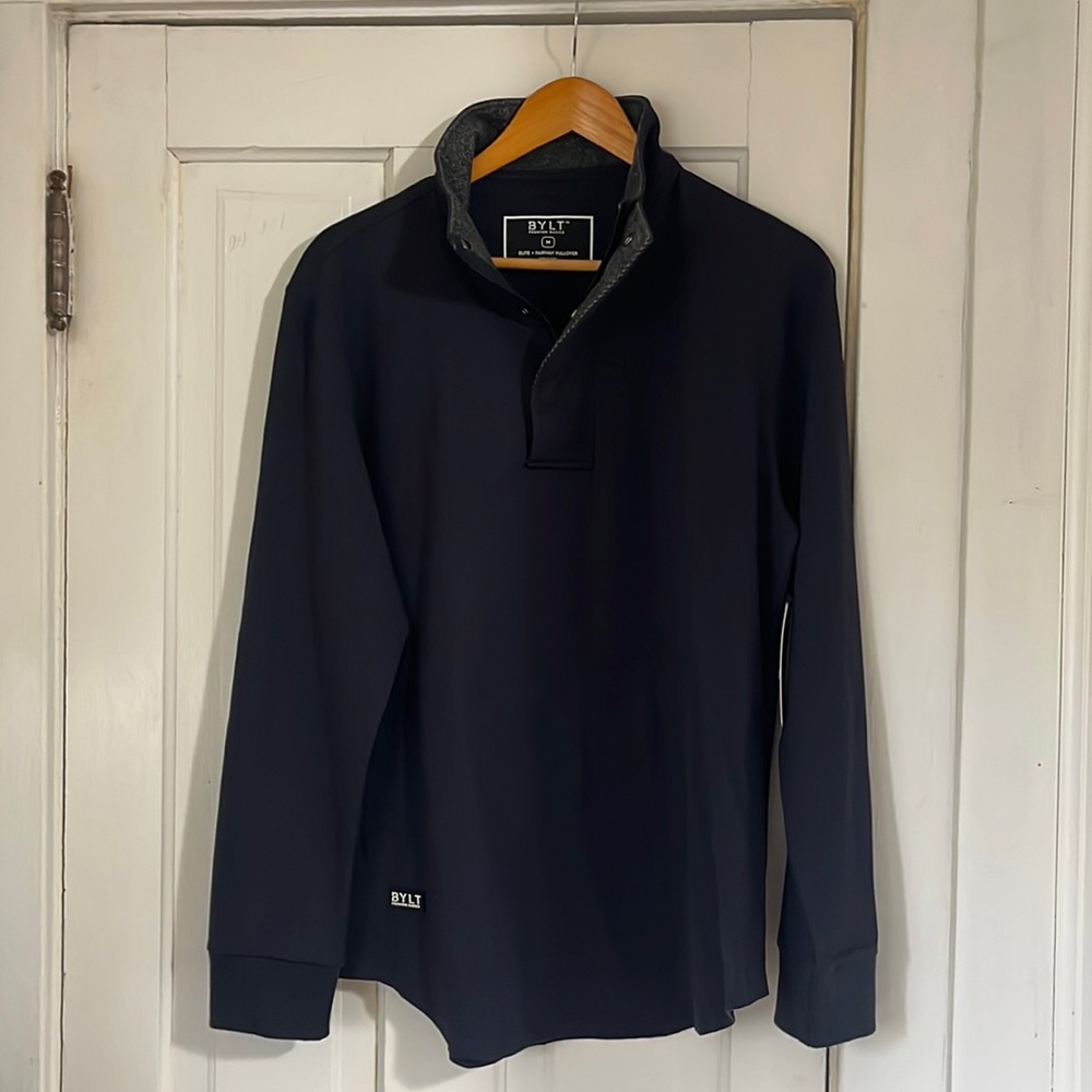 BYLT Premium Basics Elite & Fairway Pullover. Navy with grey inside collar. NWT.